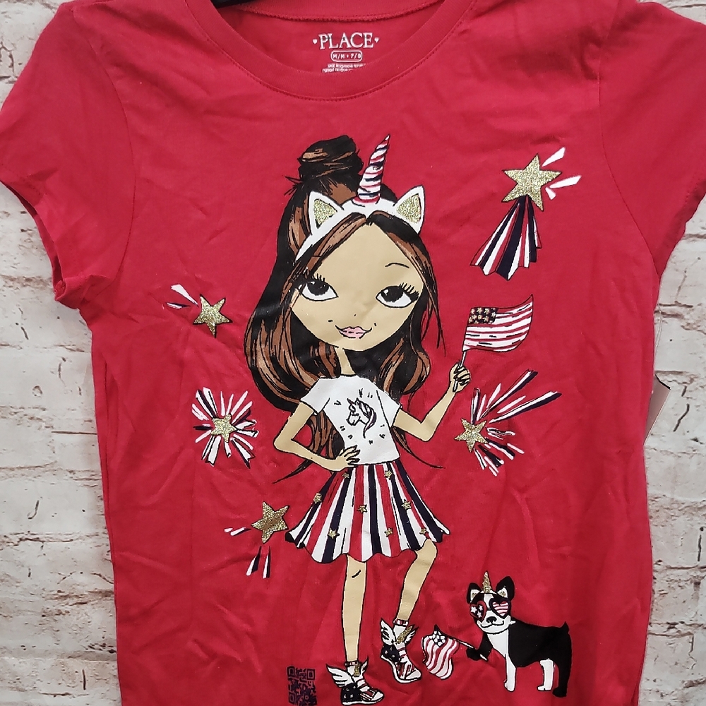 children's place usa t shirt girls medium 7/8 nwt